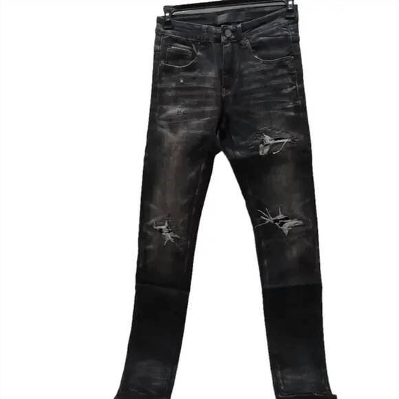 NEW TULONES men's biker coated denim jeans in black